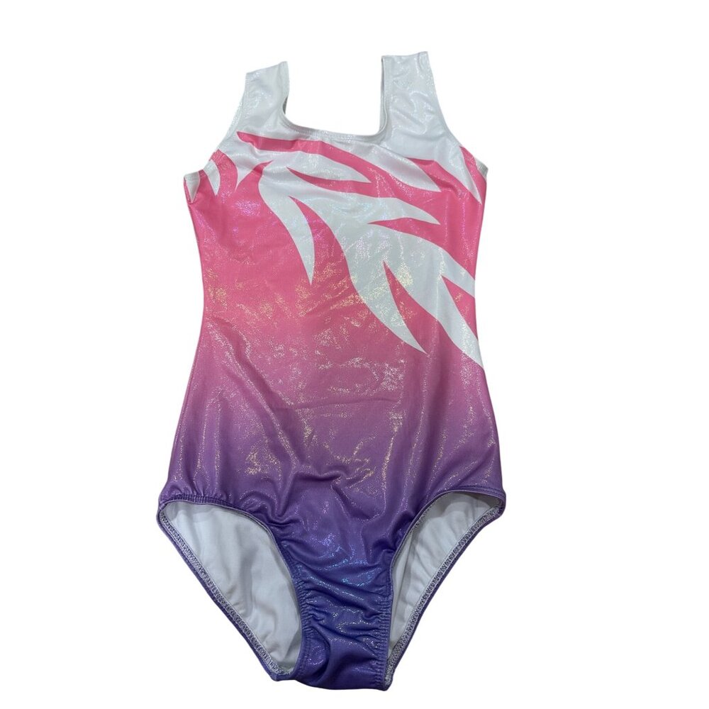 Girls Elyk Size 12 Pink & Purple Ombre Shimmer One-Piece Leotard Gymnastics